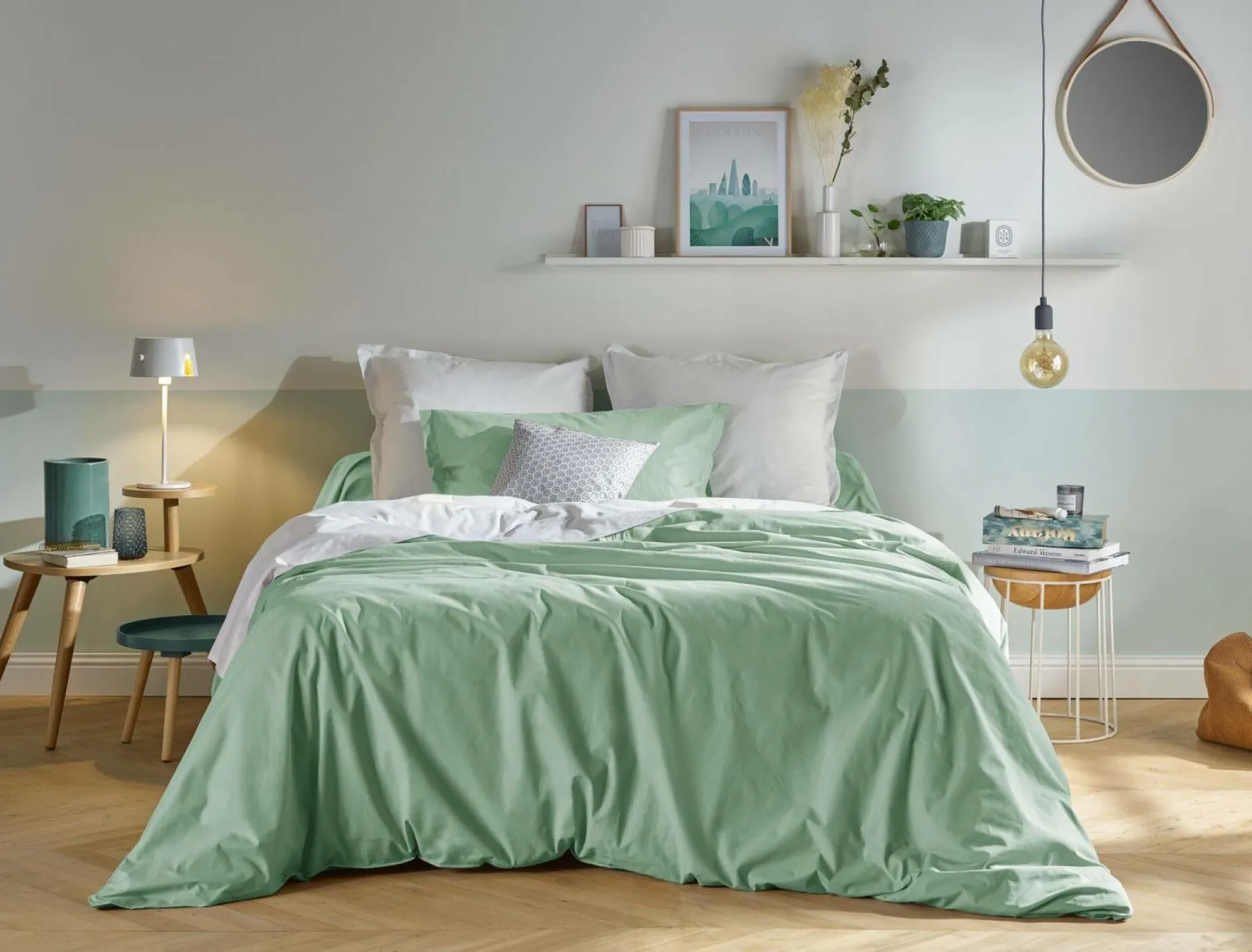 Draps Housse>Camif Drap housse coton bio Fil & Sens - - 140 x 190 cm Vert d'Eau