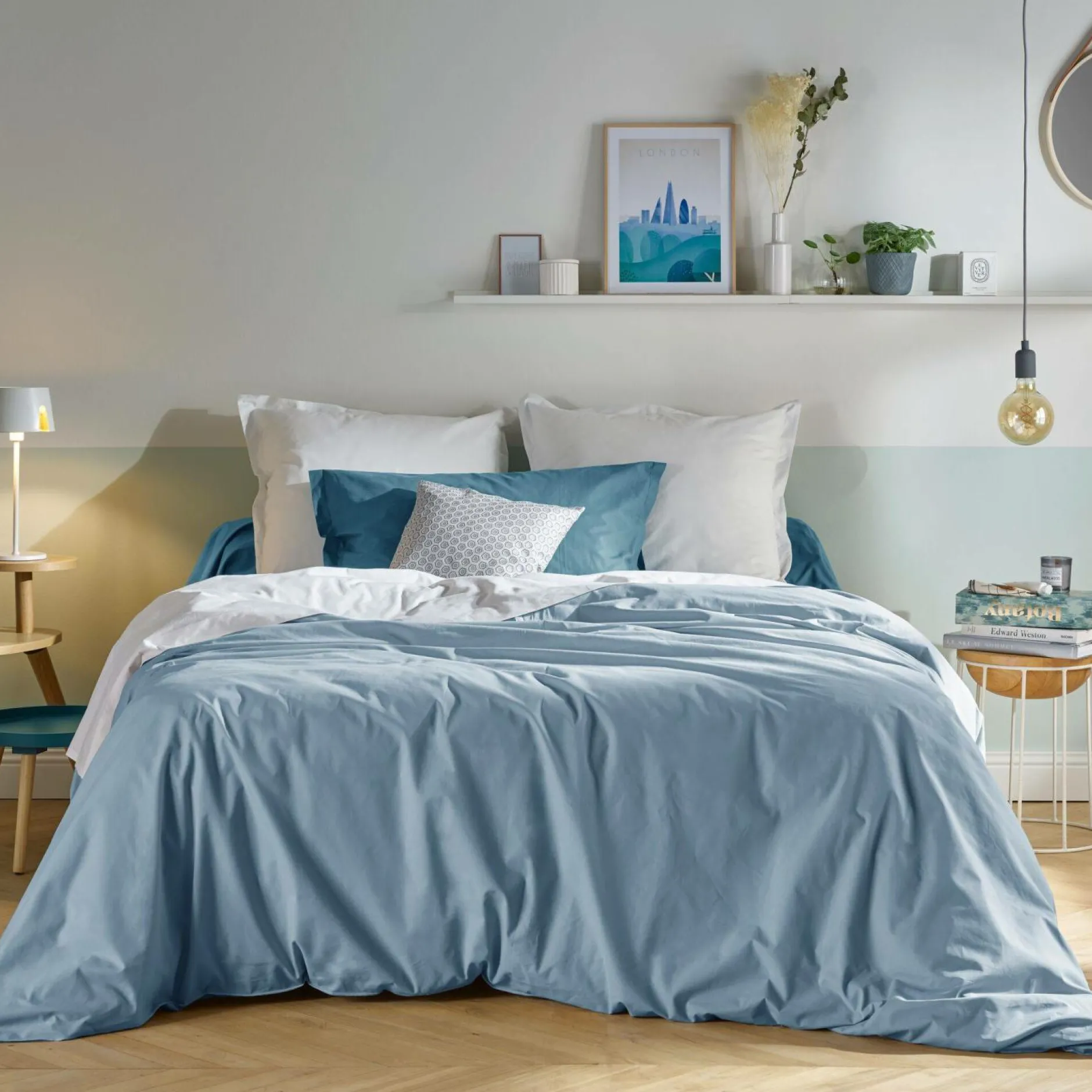 Draps Housse>Camif Drap housse coton bio Fil & Sens - - 140 x 190 cm Bleu Céladon