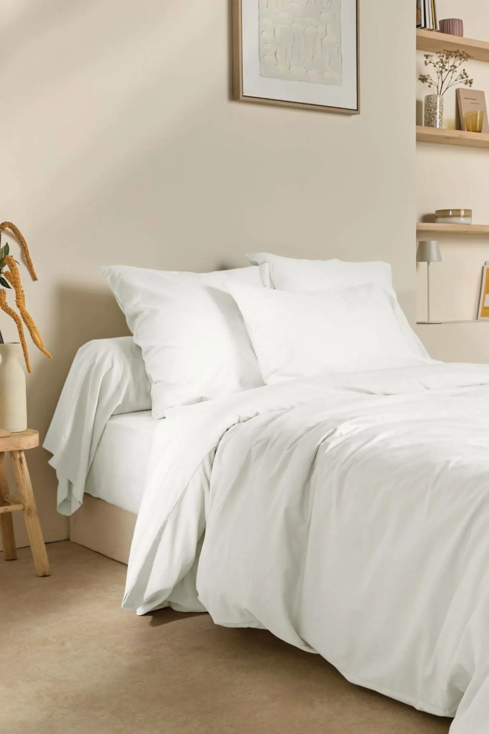 Draps Housse>Camif Drap housse coton lin Valentine - - 140 x 190 cm Blanc