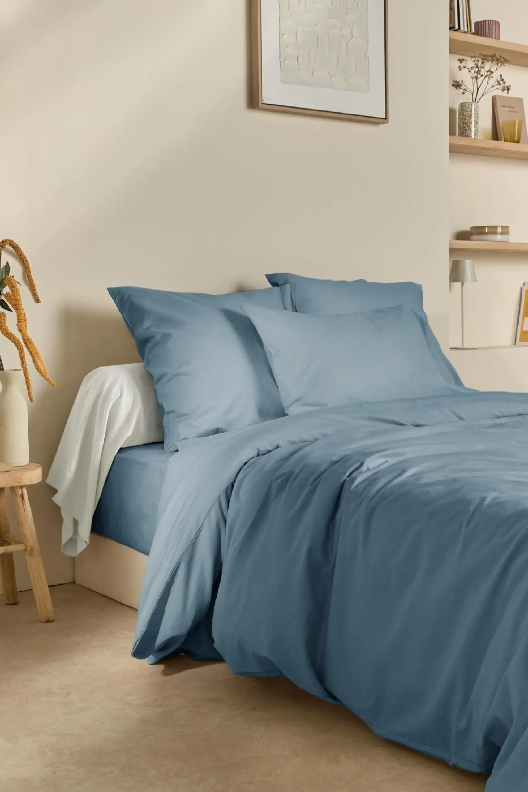 Draps Housse>Camif Drap housse coton lin Valentine - - 140 x 190 cm Bleu Gris