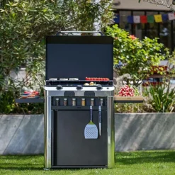 Ensembles Planchas Et Dessertes>Camif ENO Ensemble Plancha Fusion Gaz 75, et Chariot en Acier - Acier Gris/Inox