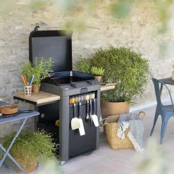 Ensembles Planchas Et Dessertes>Camif ENO Ensemble Plancha Fusion Gaz 60 et Chariot - Acier Gris