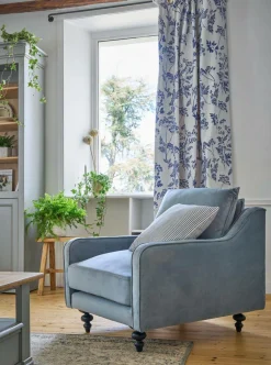 Canapés Fixes>Camif Fauteuil velours Orso - Bleu gris