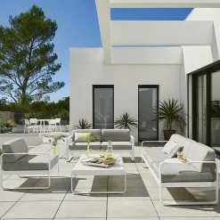 Canapés Et Fauteuils De Jardin>Camif FERMOB Canapé 3 Places Bellevie Gris Flanelle en Aluminium - Bleu Acapulco