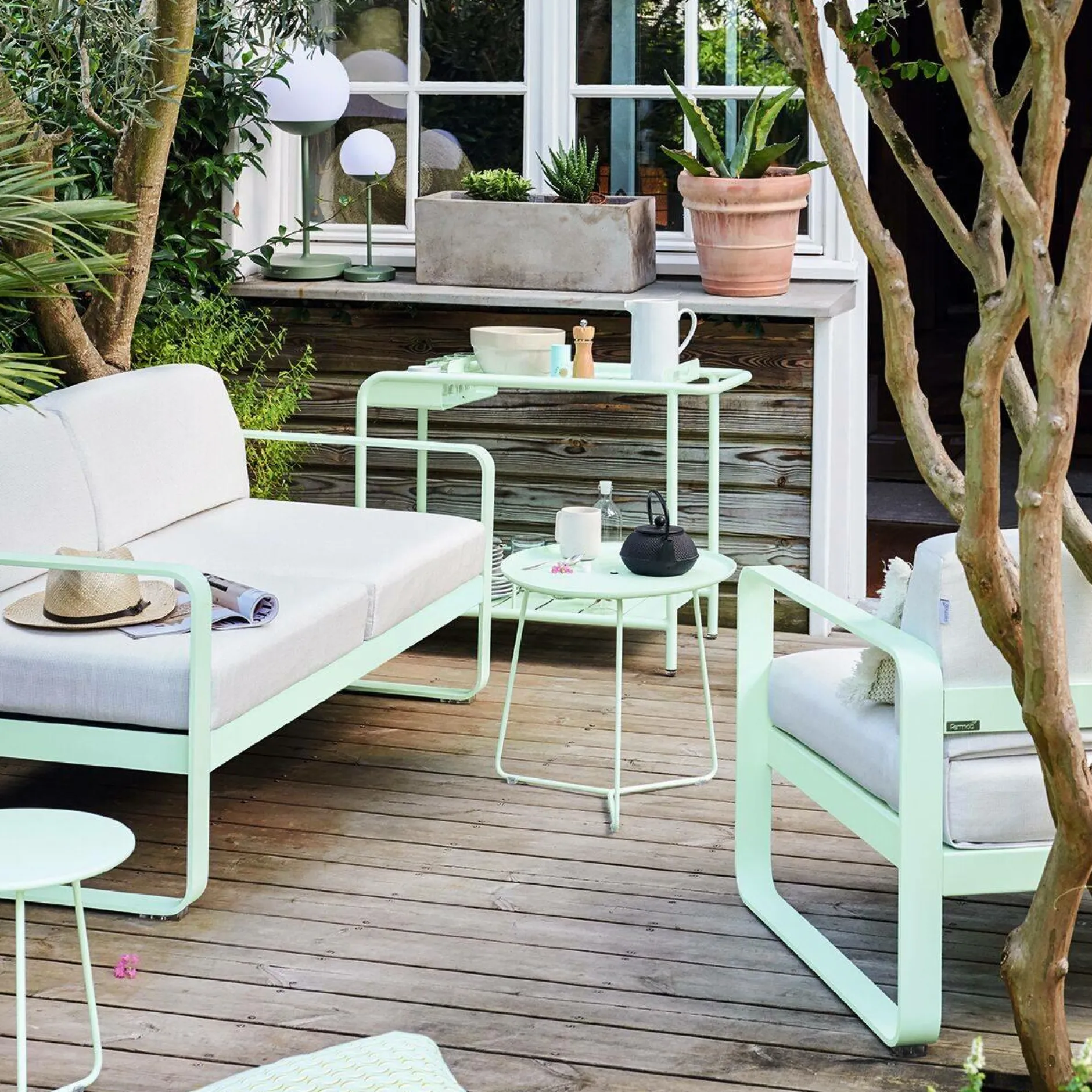 Canapés Et Fauteuils De Jardin>Camif FERMOB Canapé 3 Places Bellevie Blanc Grisé en Aluminium - Bleu Acapulco