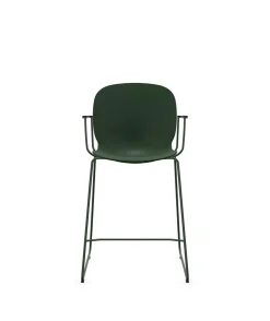 Tabourets>Camif FLOKK Chaise haute empilable avec accoudoirs et pieds luge acier Noor 6090 - Vert Sapin