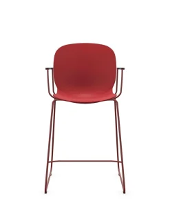 Tabourets>Camif FLOKK Chaise haute empilable avec accoudoirs et pieds luge acier Noor 6090 - Rouge