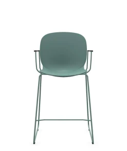 Tabourets>Camif FLOKK Chaise haute empilable avec accoudoirs et pieds luge acier Noor 6090 - Bleu Vert