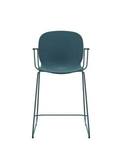 Tabourets>Camif FLOKK Chaise haute empilable avec accoudoirs et pieds luge acier Noor 6090 - Bleu Pétrole