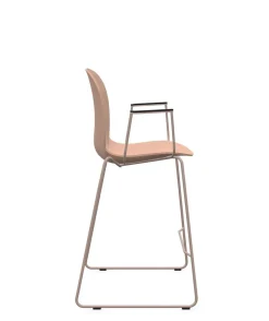 Tabourets>Camif FLOKK Chaise haute empilable avec accoudoirs et pieds luge acier Noor 6090 - Rose