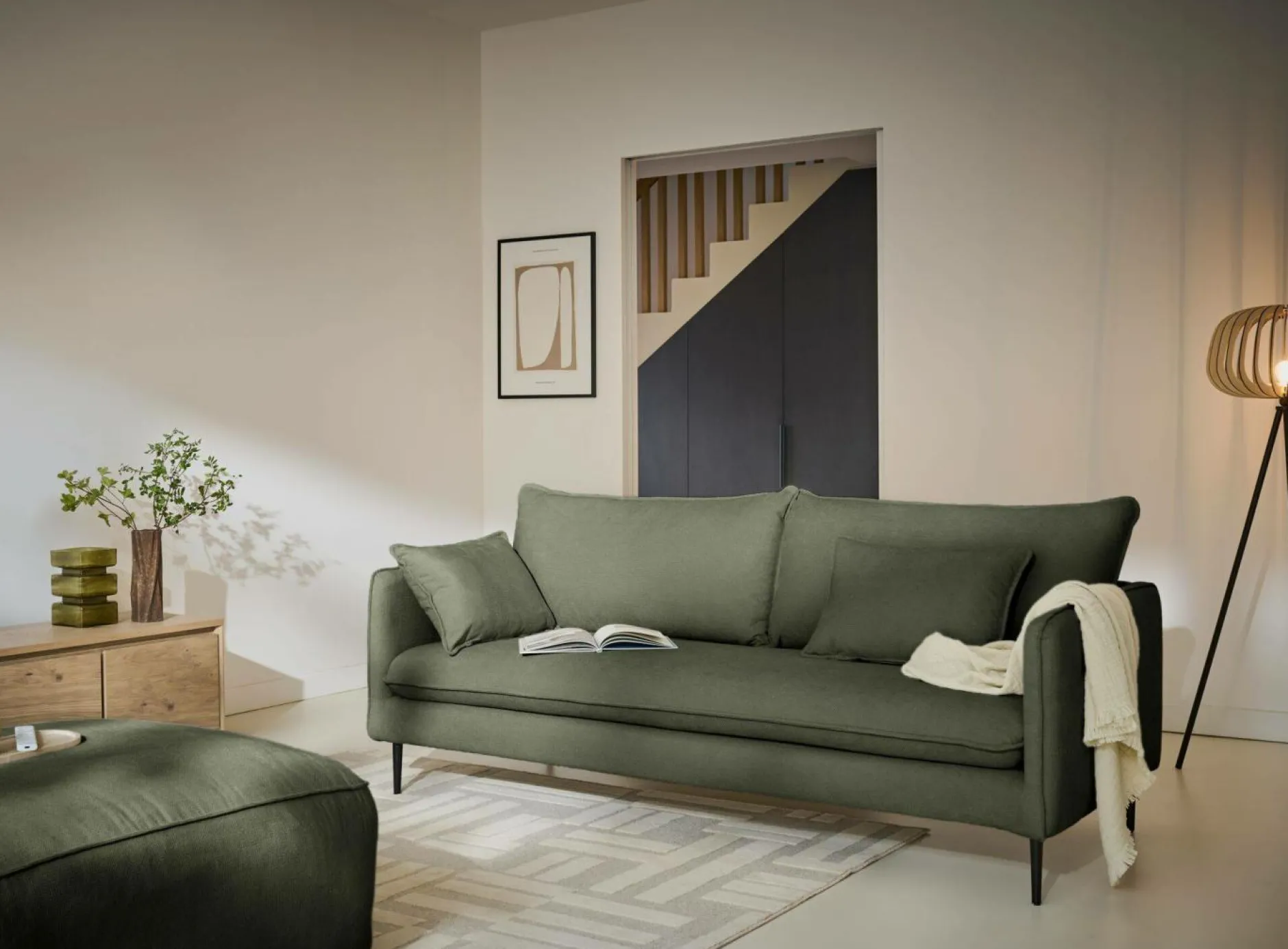 Repose-Pieds>Camif Grand pouf tissu Otis - Vert Kaki