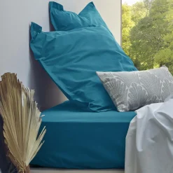 Housses De Couette>Camif Housse de couette percale bio Elise - - 140 x 200 cm Bleu Paon