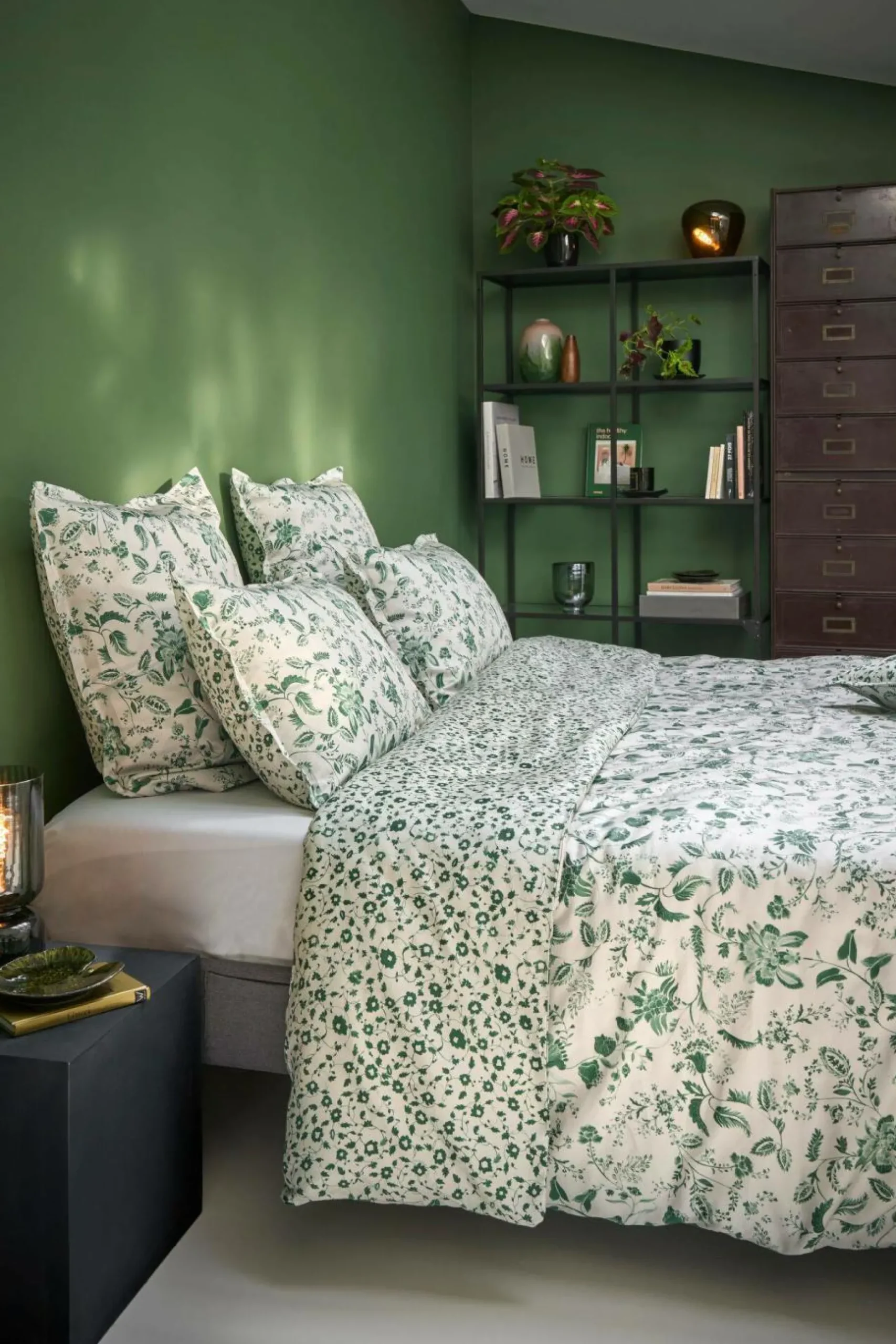 Housses De Couette>Camif Housse de couette satin Pondichéry - - 260 x 240 cm Vert feuille