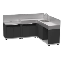 Cuisines D'Extérieur>Camif LE MARQUIER Cuisine d'Extérieur en Angle 5 Éléments avec Crédence en Acier Noir - Acier Noir/Inox