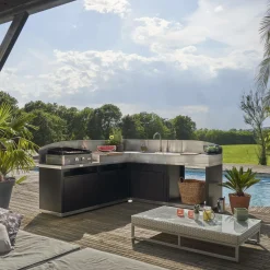 Cuisines D'Extérieur>Camif LE MARQUIER Cuisine d'Extérieur en Angle 5 Éléments avec Crédence en Acier Noir - Acier Noir/Inox