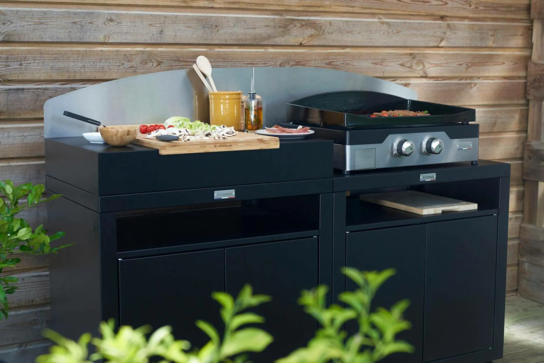 Cuisines D'Extérieur>Camif LE MARQUIER Cuisine d'Extérieur 2 Éléments avec Crédence en Acier - Noir