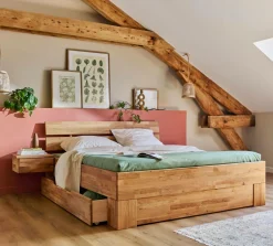 Lits Avec Rangement|Lits Avec Rangement>Camif Lit avec tête de lit et rangement en option chêne massif Charly - 180 x 200 cm