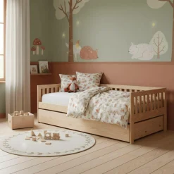 Chambres Enfant|Chambres Enfant>Camif Lit bois massif avec tiroir de rangement en option Emile - Brut
