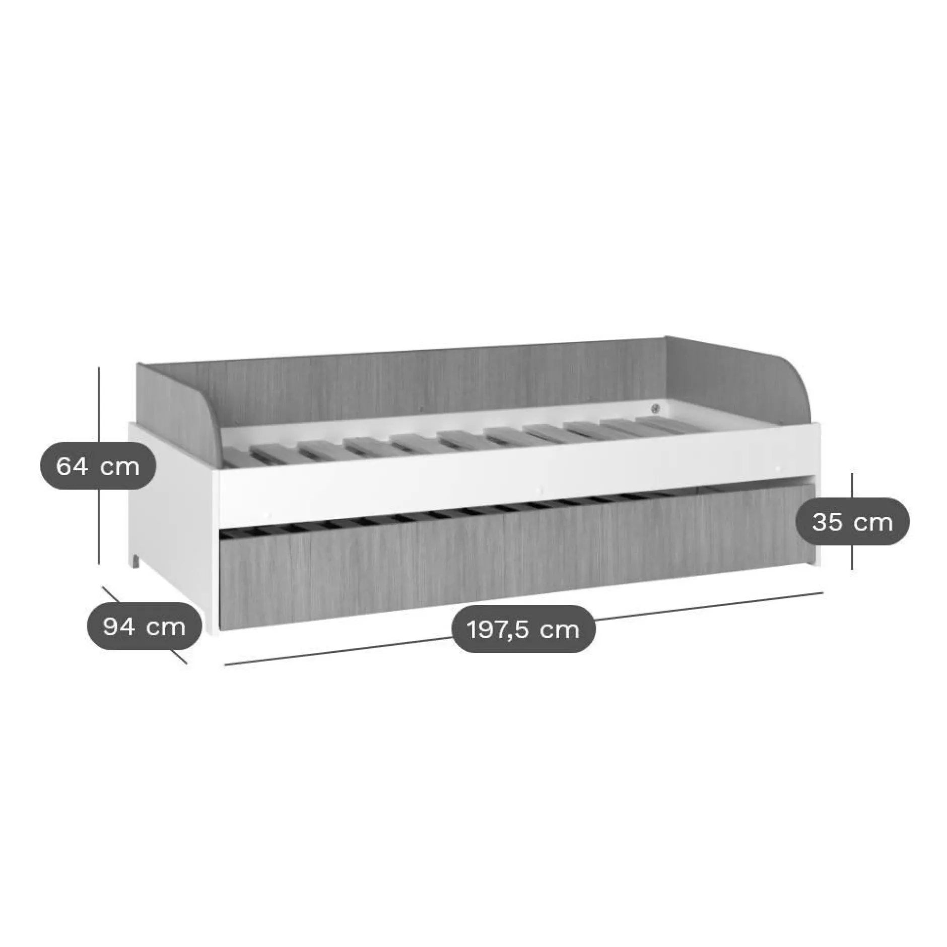 Chambres Enfant|Chambres Enfant>Camif Lit gigogne Séraphin - Blanc/Bois