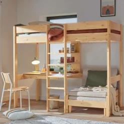 Chambres Enfant|Chambres Enfant>Camif Lit mezzanine + fauteuil extensible Tim - Naturel