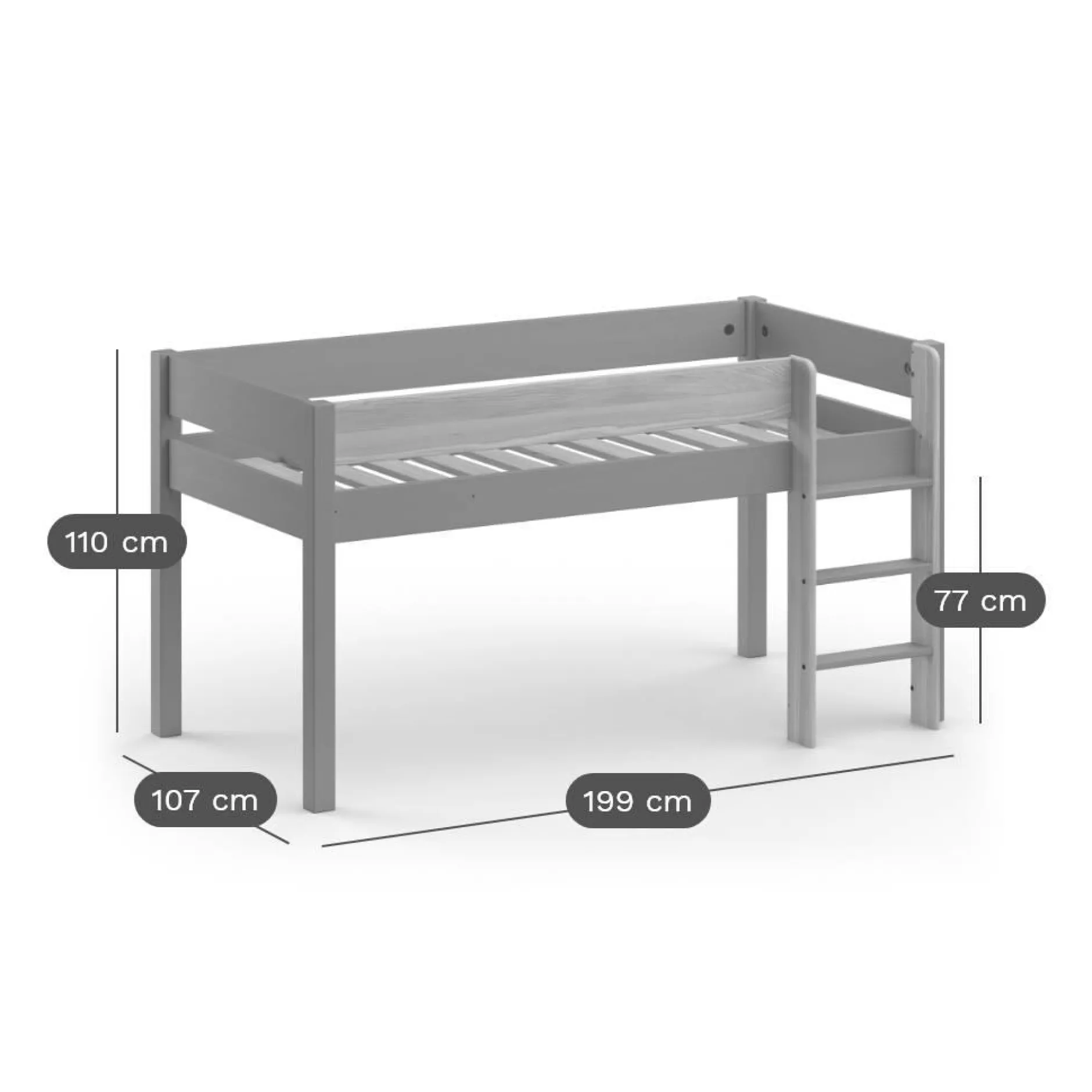 Chambres Enfant|Chambres Enfant>Camif Lit mi-hauteur Sylvio - Gris/Bois