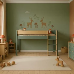 Chambres Enfant|Chambres Enfant>Camif Lit mi-hauteur Sylvio - Kaki/Bois
