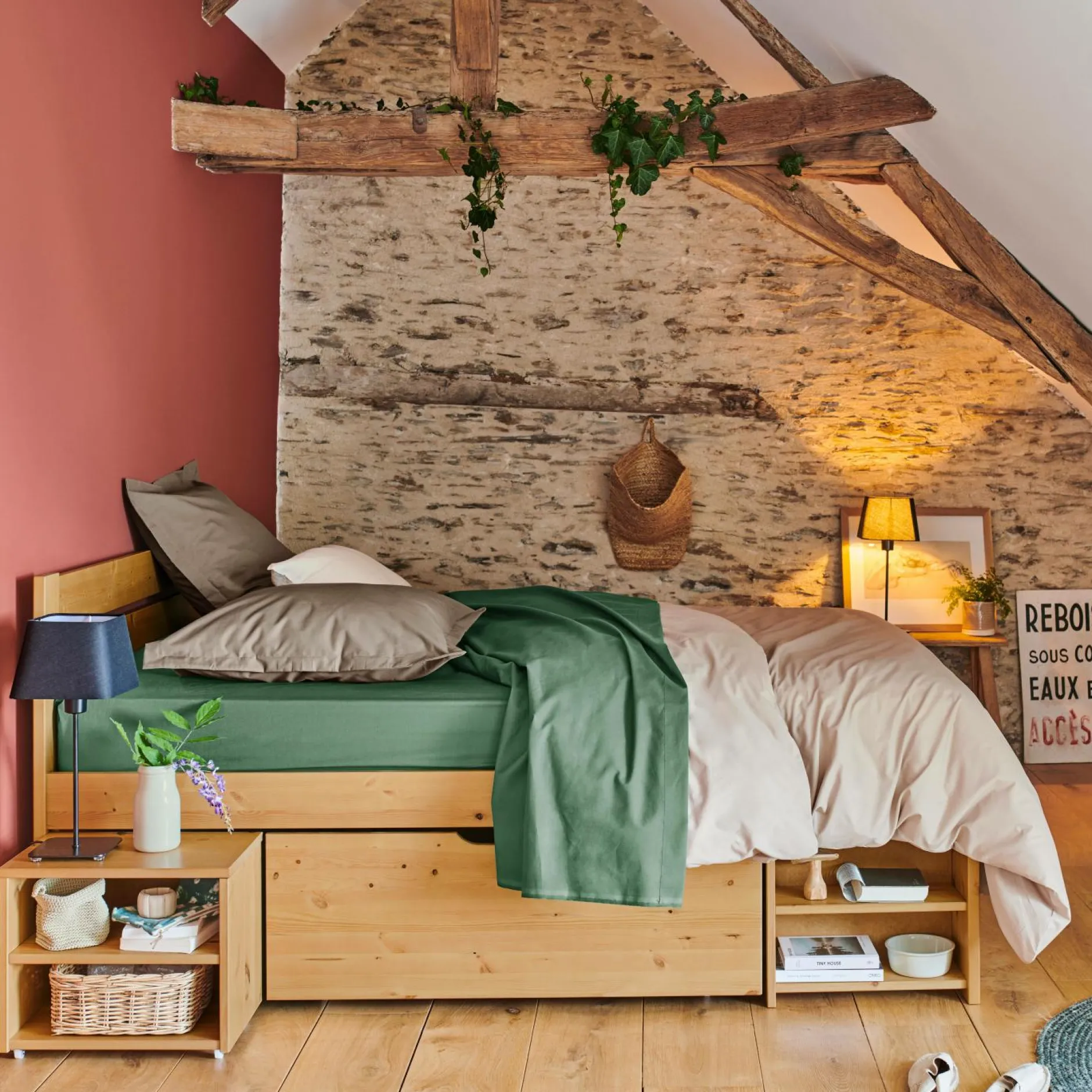 Lits Avec Rangement|Lits Avec Rangement>Camif Lit rangement bois massif Tara - - 140 x 200 cm Miel