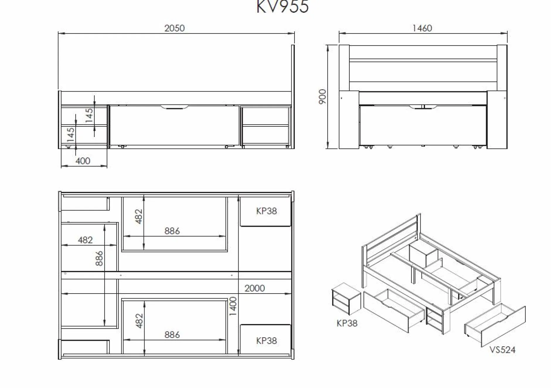 Lits Avec Rangement|Lits Avec Rangement>Camif Lit rangement bois massif Tara - - 140 x 200 cm Miel