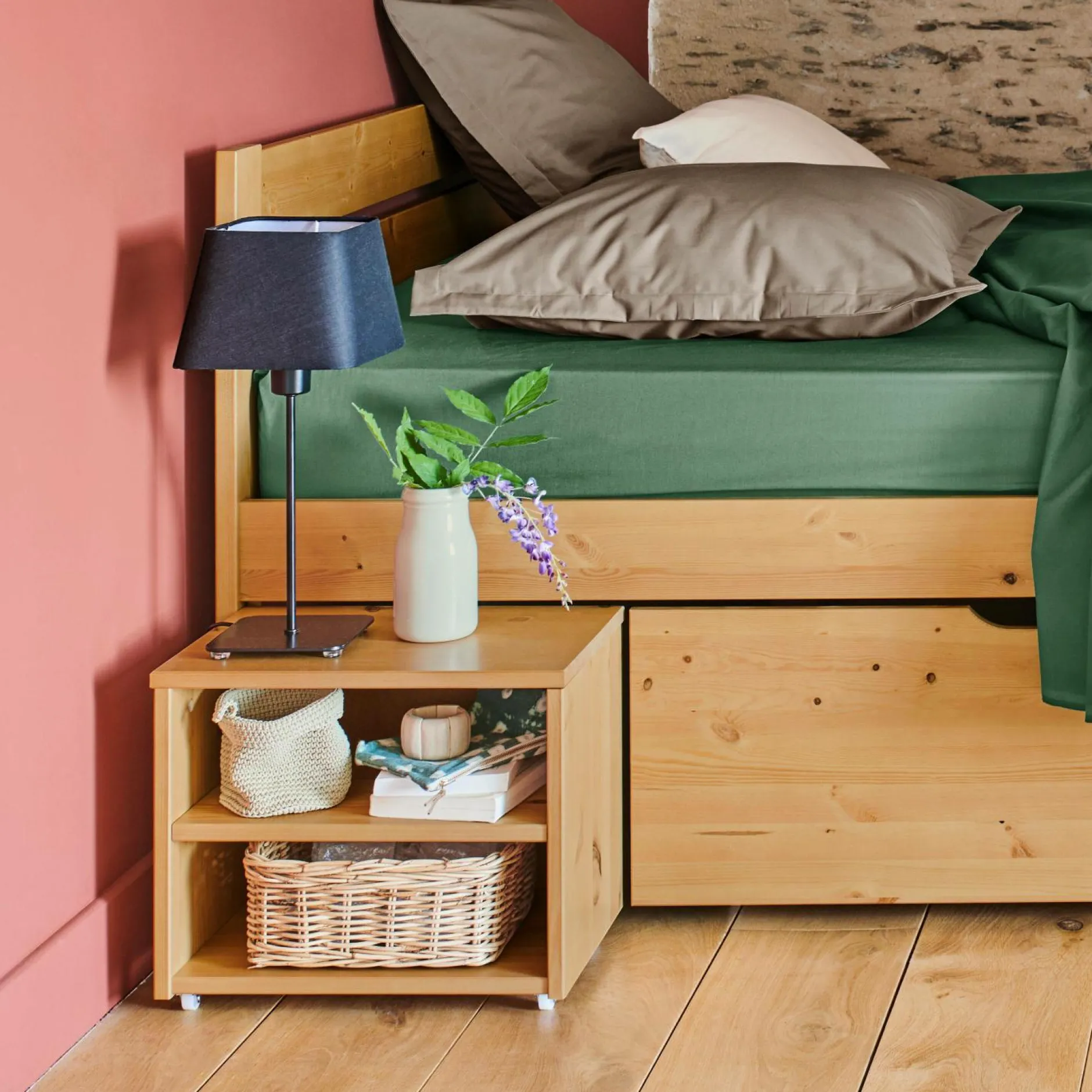 Lits Avec Rangement|Lits Avec Rangement>Camif Lit rangement bois massif Tara - - 140 x 200 cm Miel