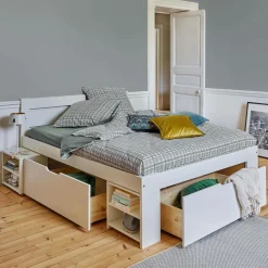 Lits Avec Rangement|Lits Avec Rangement>Camif Lit rangement bois massif Tara - - 160 x 200 cm Blanc