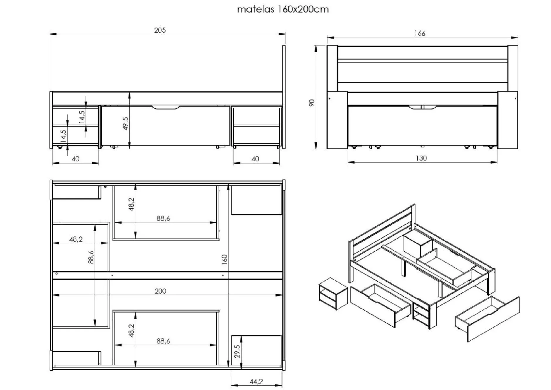 Lits Avec Rangement|Lits Avec Rangement>Camif Lit rangement bois massif Tara - - 160 x 200 cm Blanc