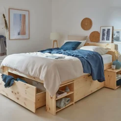 Lits Avec Rangement|Lits Avec Rangement>Camif Lit rangement bois massif Tara - - 160 x 200 cm Naturel