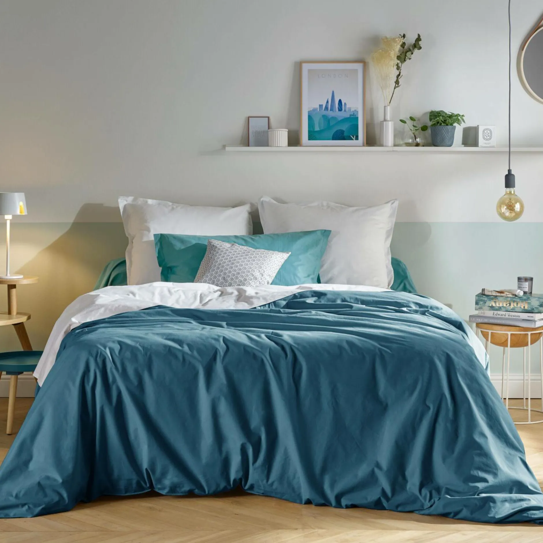 Draps Housse>Camif Lot de 2 draps housses bonnet 33 cm coton bio Fil & Sens - - 160 x 200 cm Bleu Minéral