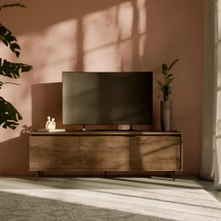 Meubles Tv>Camif Meuble TV 3 portes décor bois Gustavo - Noyer