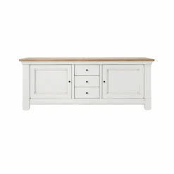 Meubles Tv>Camif Meuble TV bois massif 2 portes 3 tiroirs Embellie - Blanc