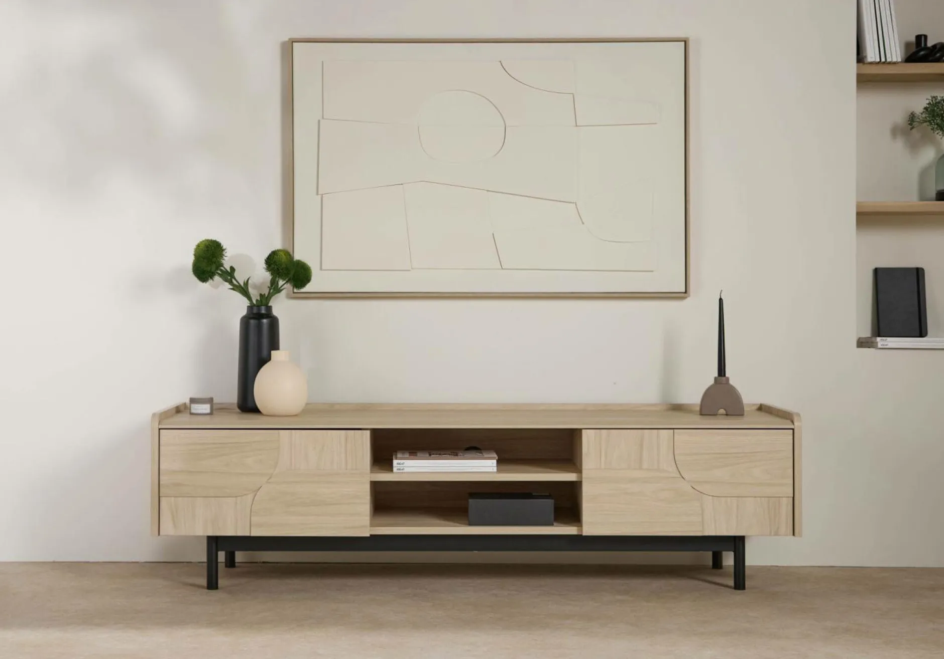 Meubles Tv>Camif Meuble TV décor bois pieds métal 2 portes Mila