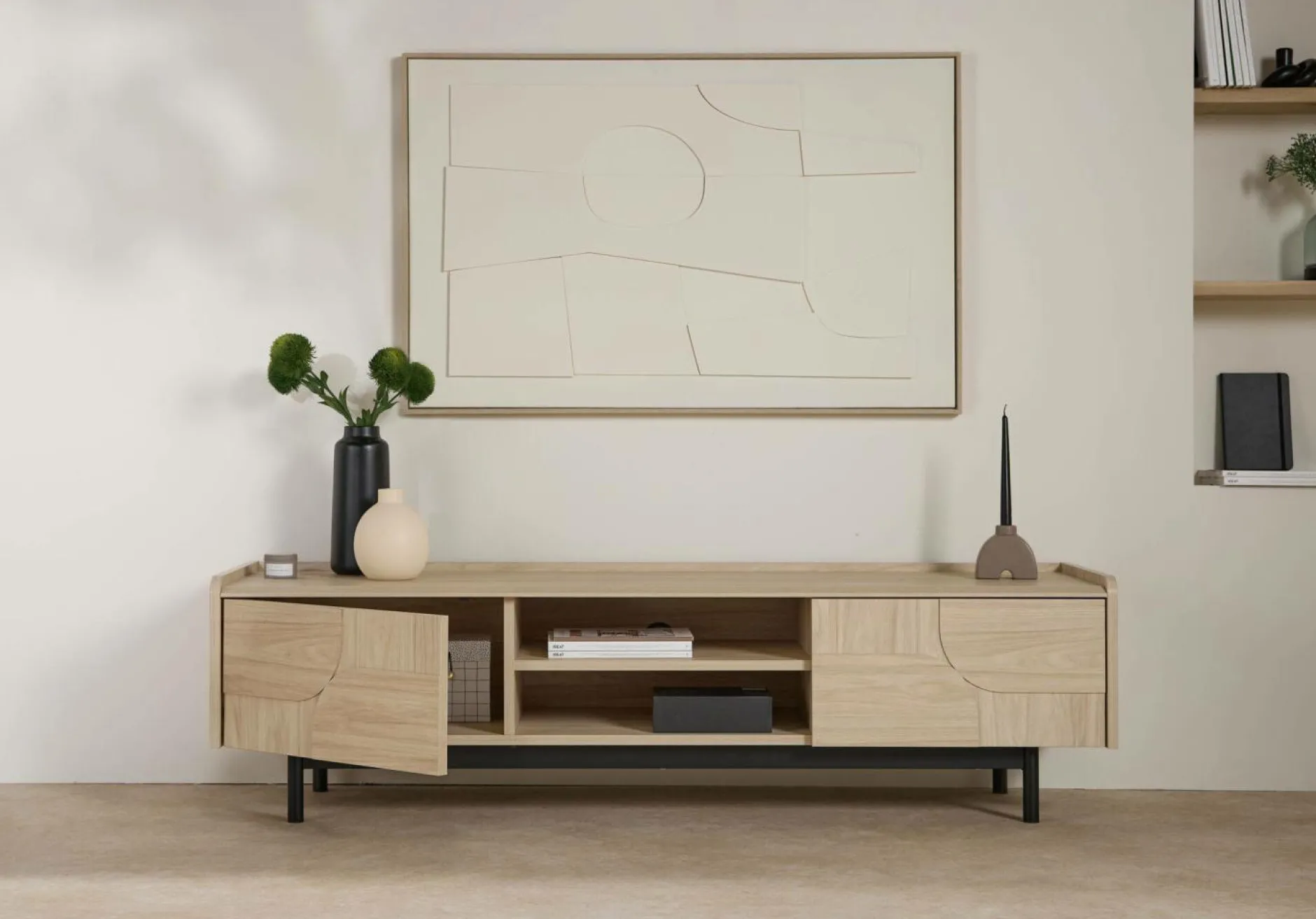 Meubles Tv>Camif Meuble TV décor bois pieds métal 2 portes Mila