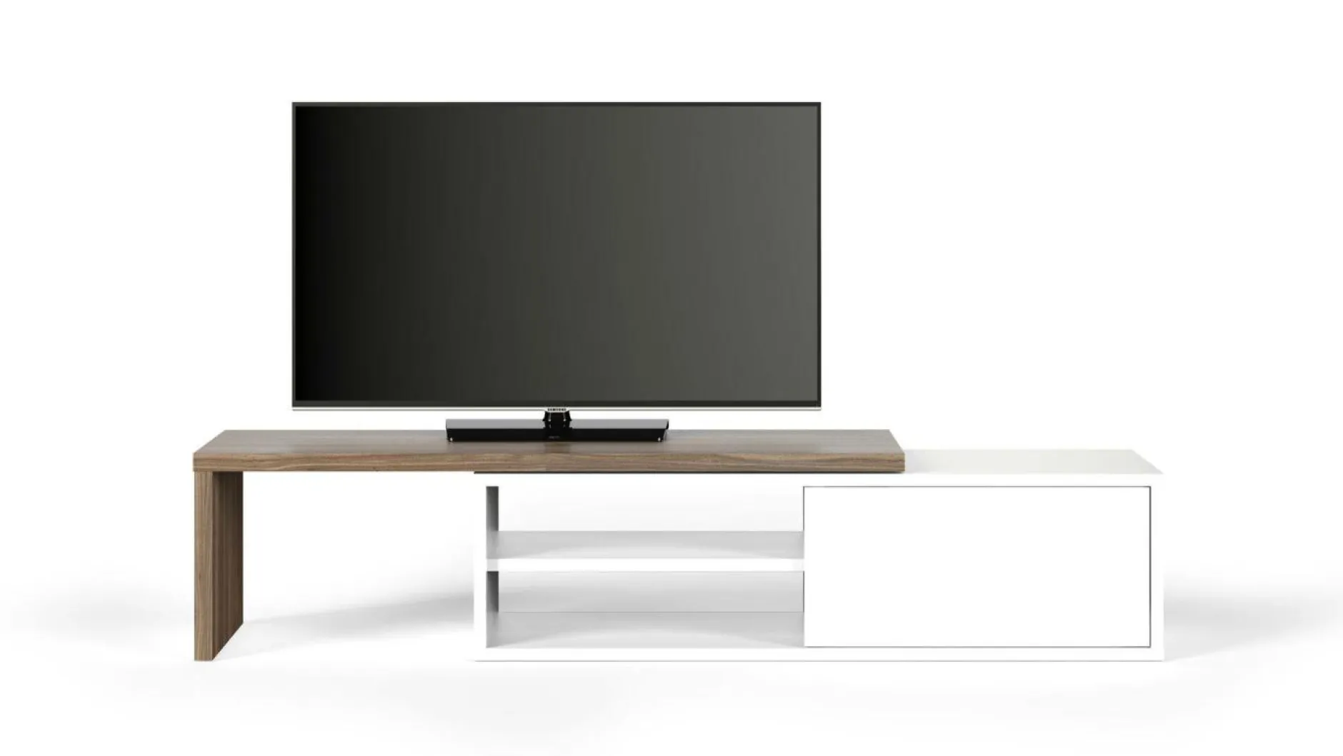 Meubles Tv>Camif Meuble TV Torre - - Placage bois véritable Blanc/Noyer