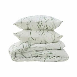 Housses De Couette|Parures De Lit>Camif Parure de lit gaze de coton Vulpin - - 240 x 220 cm Ecru/Vert