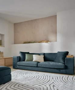 Repose-Pieds>Camif Pouf velours déhoussable Maé - Bleu Océan