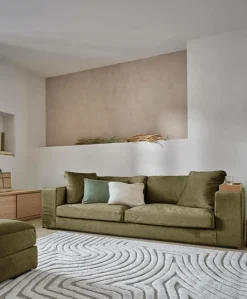 Repose-Pieds>Camif Pouf velours déhoussable Maé - Olive