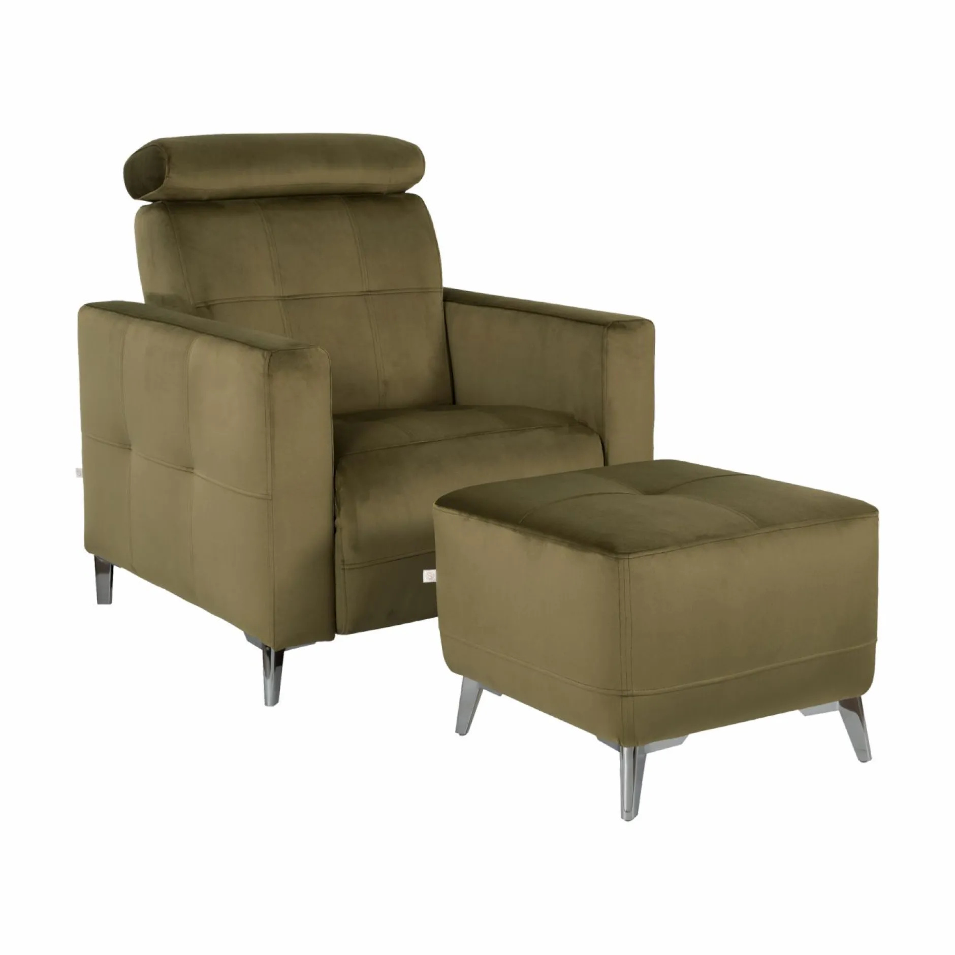 Repose-Pieds>Camif Repose pieds velours Cheverny - Vert Kaki