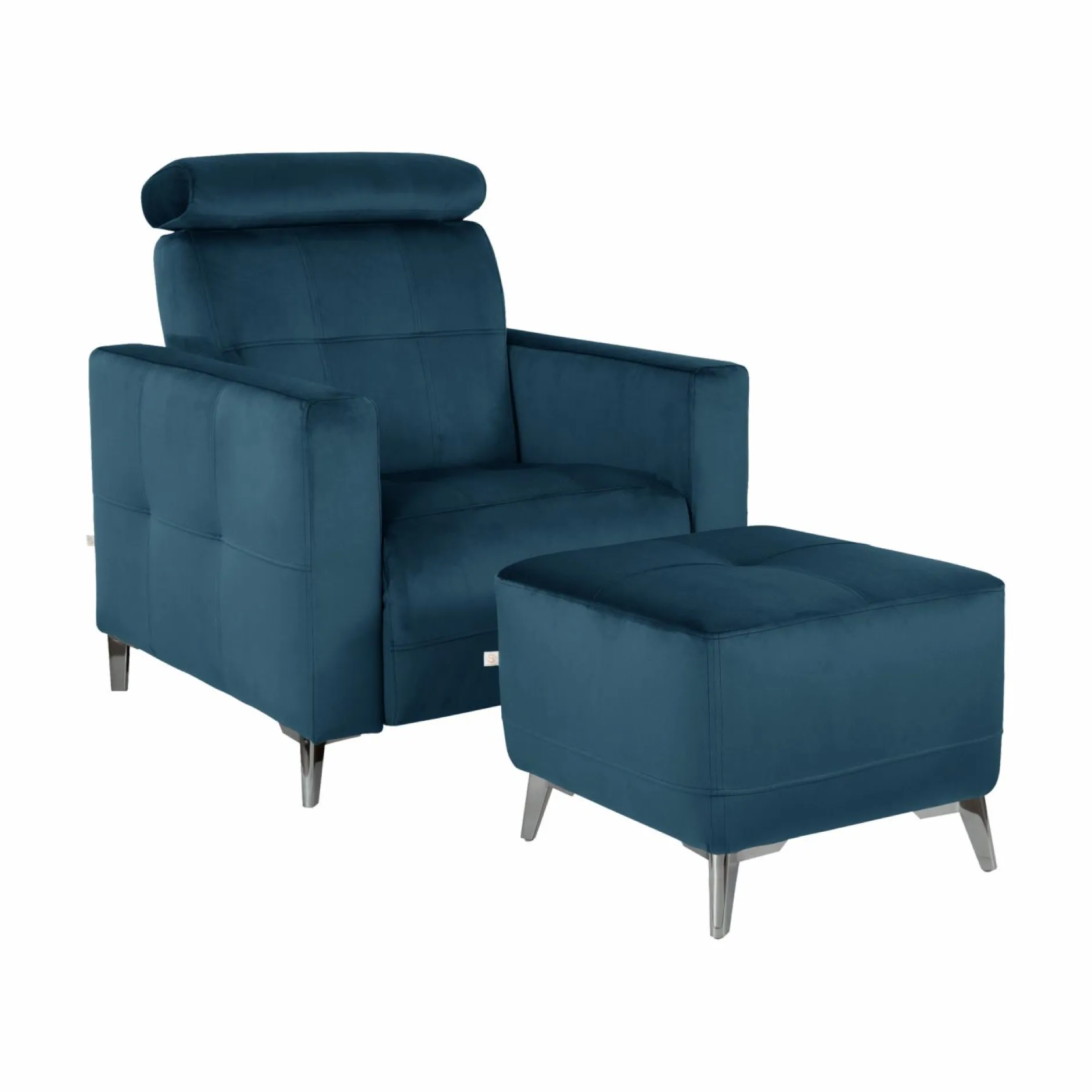 Repose-Pieds>Camif Repose pieds velours Cheverny - Bleu Canard