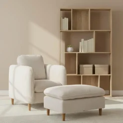 Repose-Pieds>Camif Repose-pieds velours côtelé Portimo - Beige