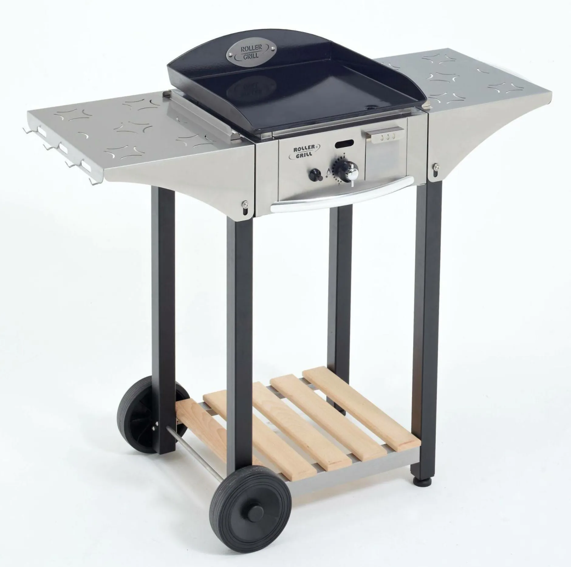 Dessertes Planchas>Camif ROLLER GRILL Desserte inox et bois pour plancha 400