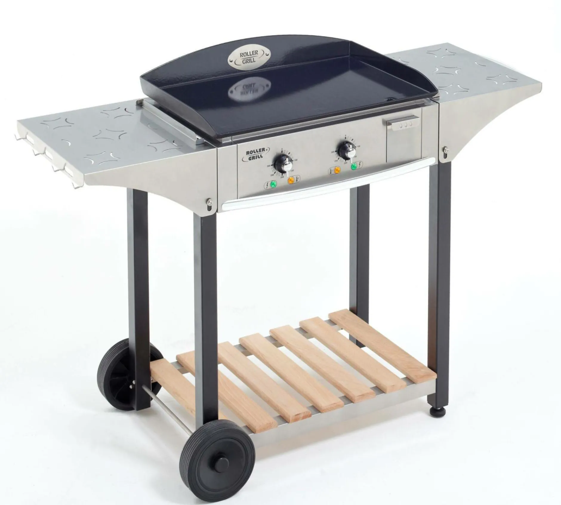 Dessertes Planchas>Camif ROLLER GRILL Desserte inox et bois pour plancha 600