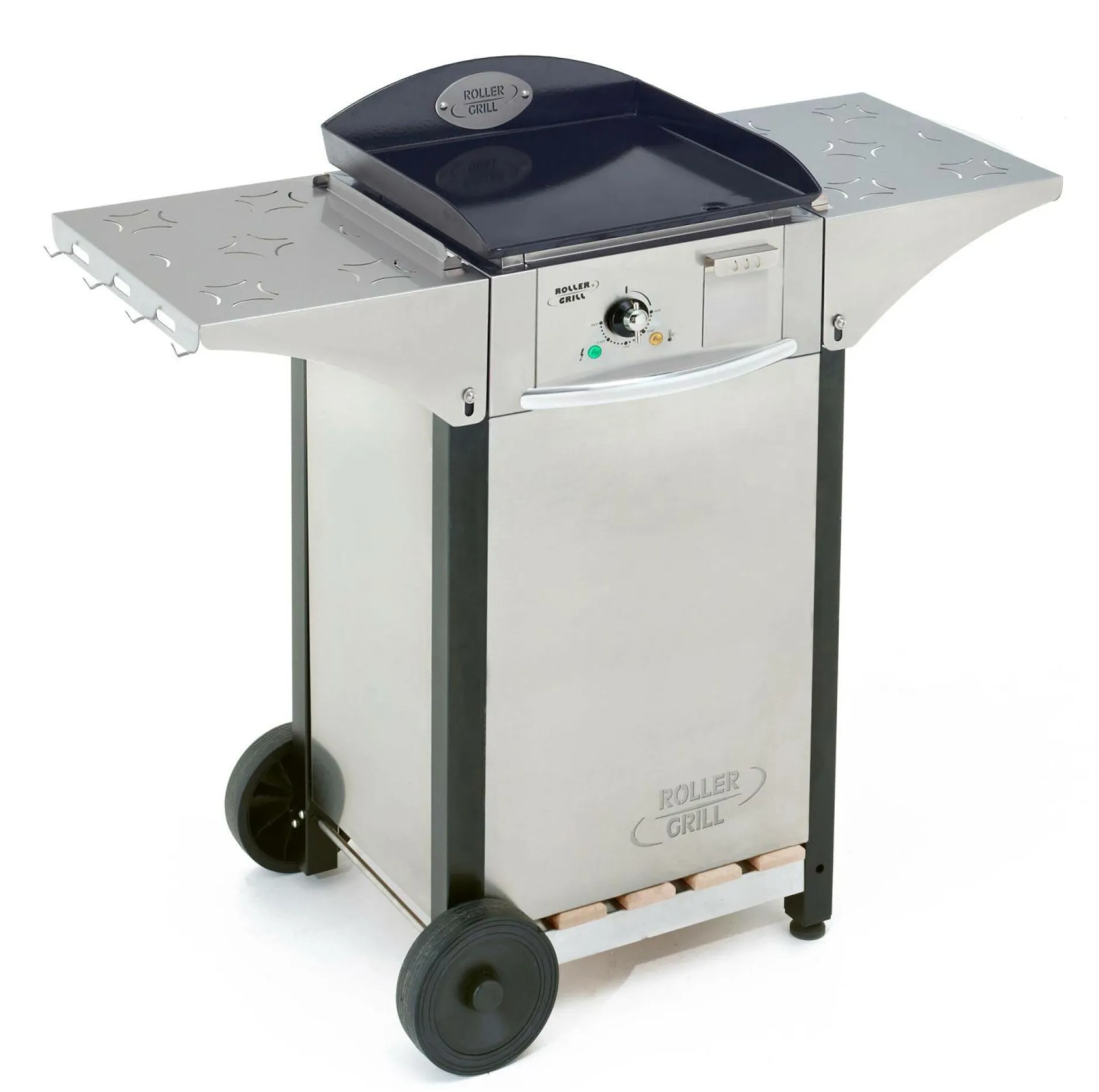 Ensembles Planchas Et Dessertes>Camif ROLLER GRILL Ensemble Plancha emaille 400x400 électrique + desserte inox et bois