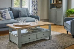 Tables Basses>Camif Table basse bois massif 2 tiroirs Embellie - Gris