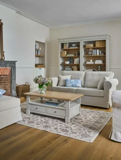 Tables Basses>Camif Table basse bois massif 2 tiroirs Embellie - Grège