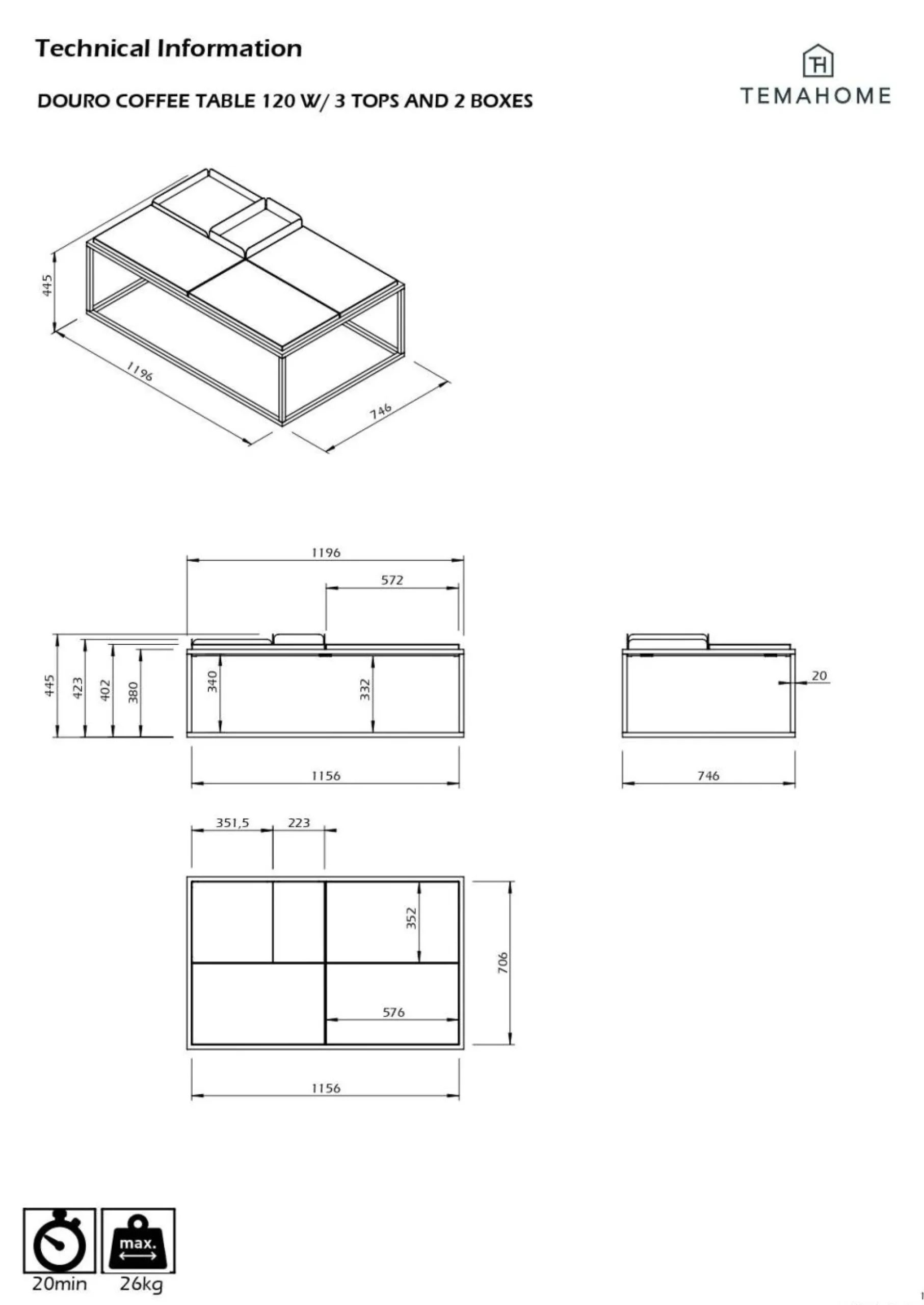 Tables Basses>Camif Table basse rectangulaire 5 plateaux Taline